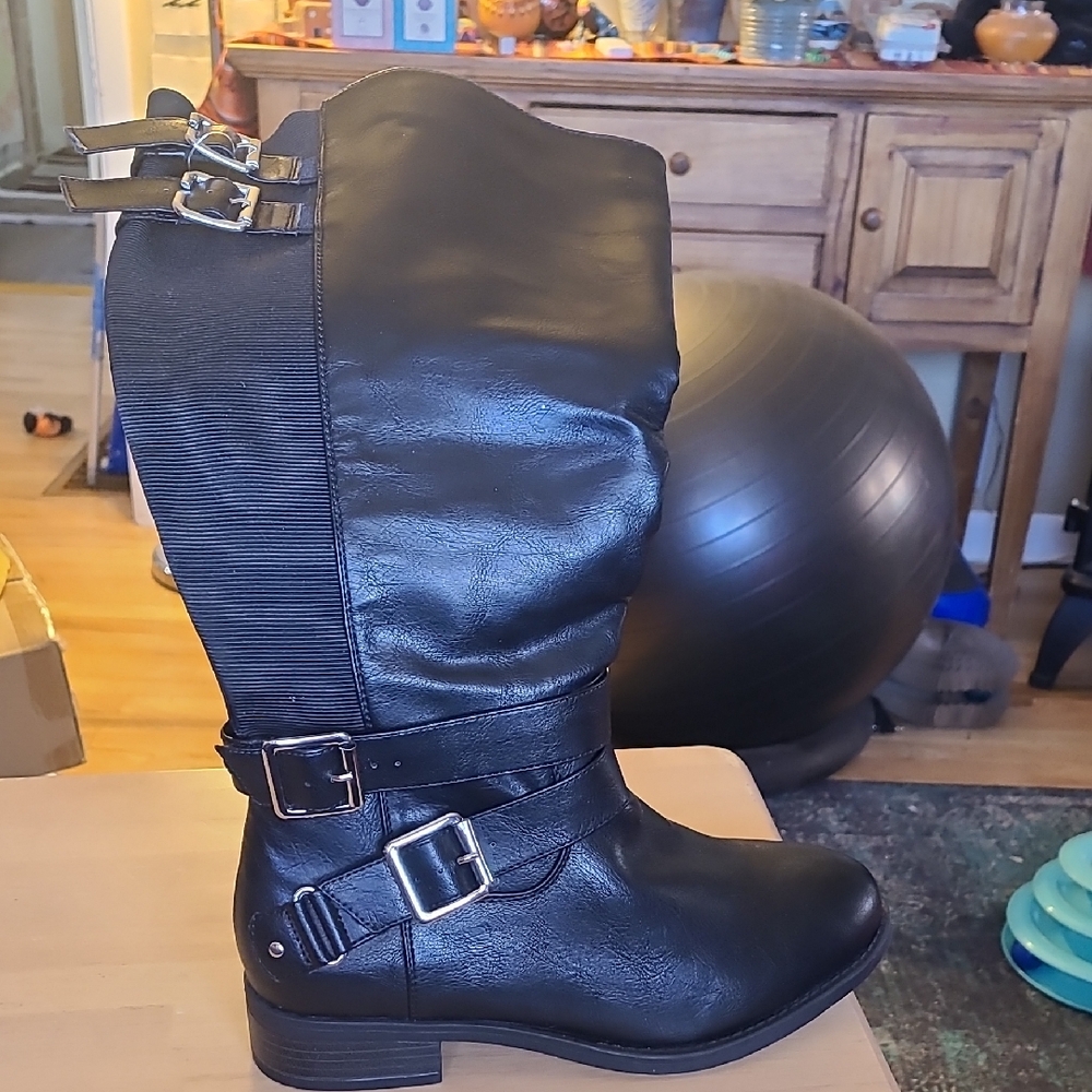 Torrid Sleek Black Buckle Heeled Boots